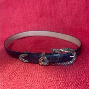 Vintage Brighton Black Belt with Silver Buckle and Heart Detail